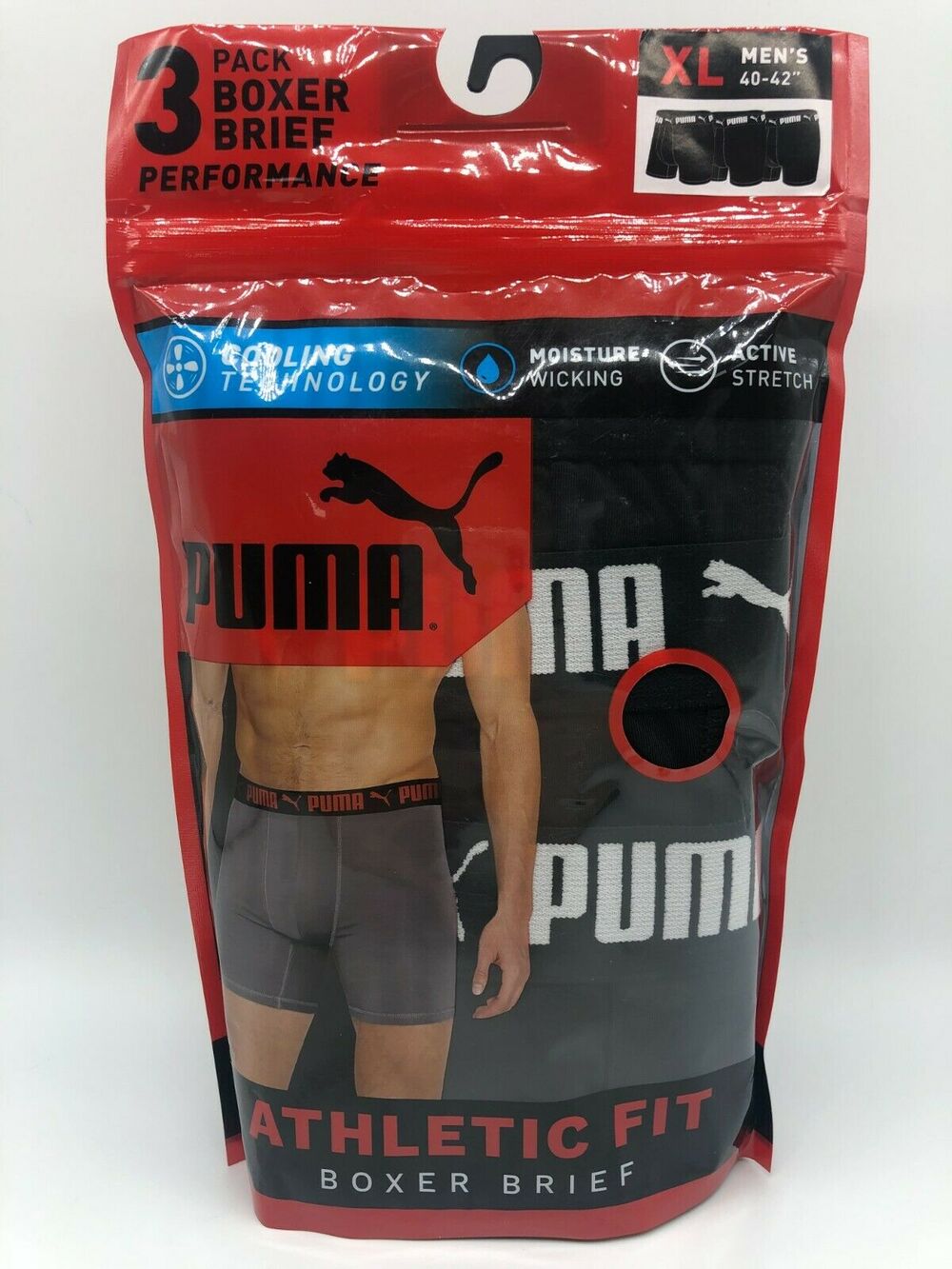 Puma Men's 3 Pack Cooling Technology Performance Boxer Briefs Size XL 40-42